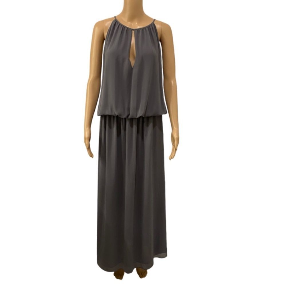 Benetton Gray Keyhole Blouson Spaghetti Strap Maxi Dress with Pockets Small S